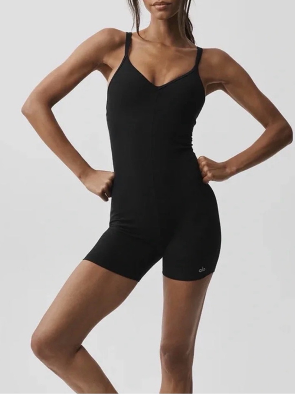 ALO Yoga Alosoft Suns Out Onesie Women's Black V-Neck Romper